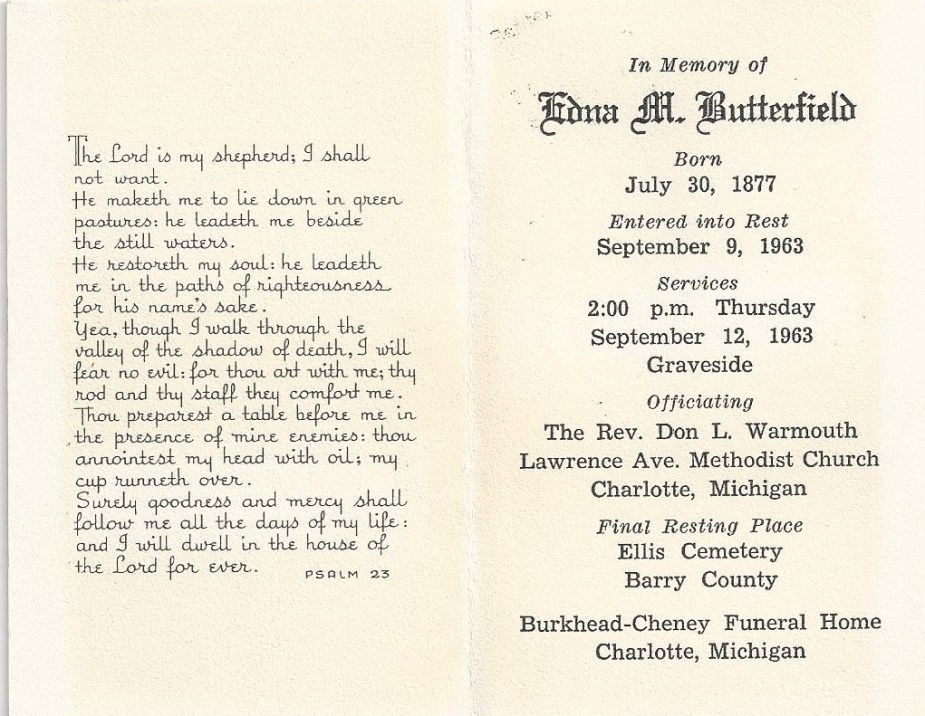 butterfield edna hendricks_funeral pamphlet_d 9 Sep 1963_Charlotte MI