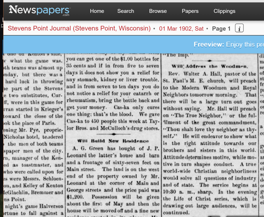 hall_walter a_pastor at Stevens Pt church WI_1902_stevens point journal_sphelps